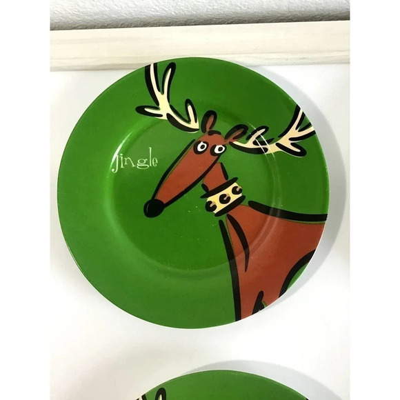 Set of 4 Gibson Max & Lucy Reindeer 8.5" Dessert/Salad Plate Jingle Collection - Picture 2 of 9